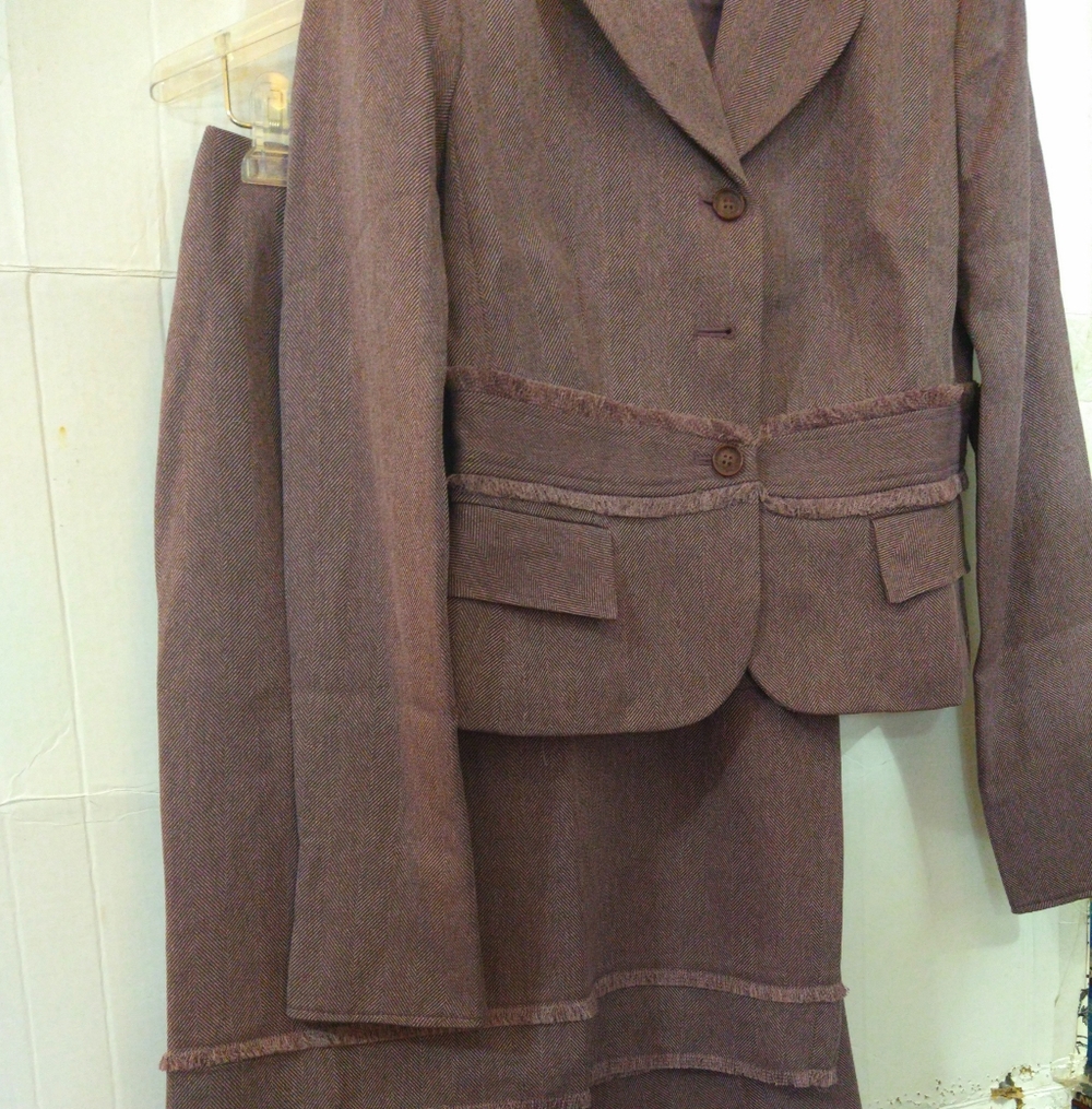 3 PC Eggplant Tweed Larry Levine Suit Skirt Pant Jacket Sz 4 - Picture 2 of 10